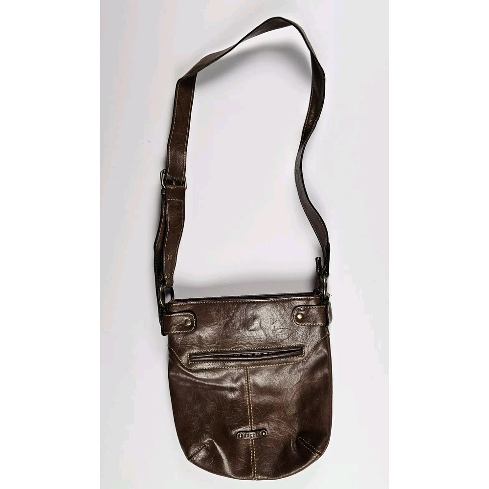 Liz Claiborne Axcess Crossbody Purse ‎ Brown Leather w/ Flower Patterned Lining